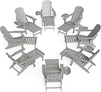 Vista 28 de FOOWIN Adirondack - Silla Adirondack con otomana retráctil, silla Adirondack plegable ajustable de polietileno de alta densidad con bandejas 4 en 1