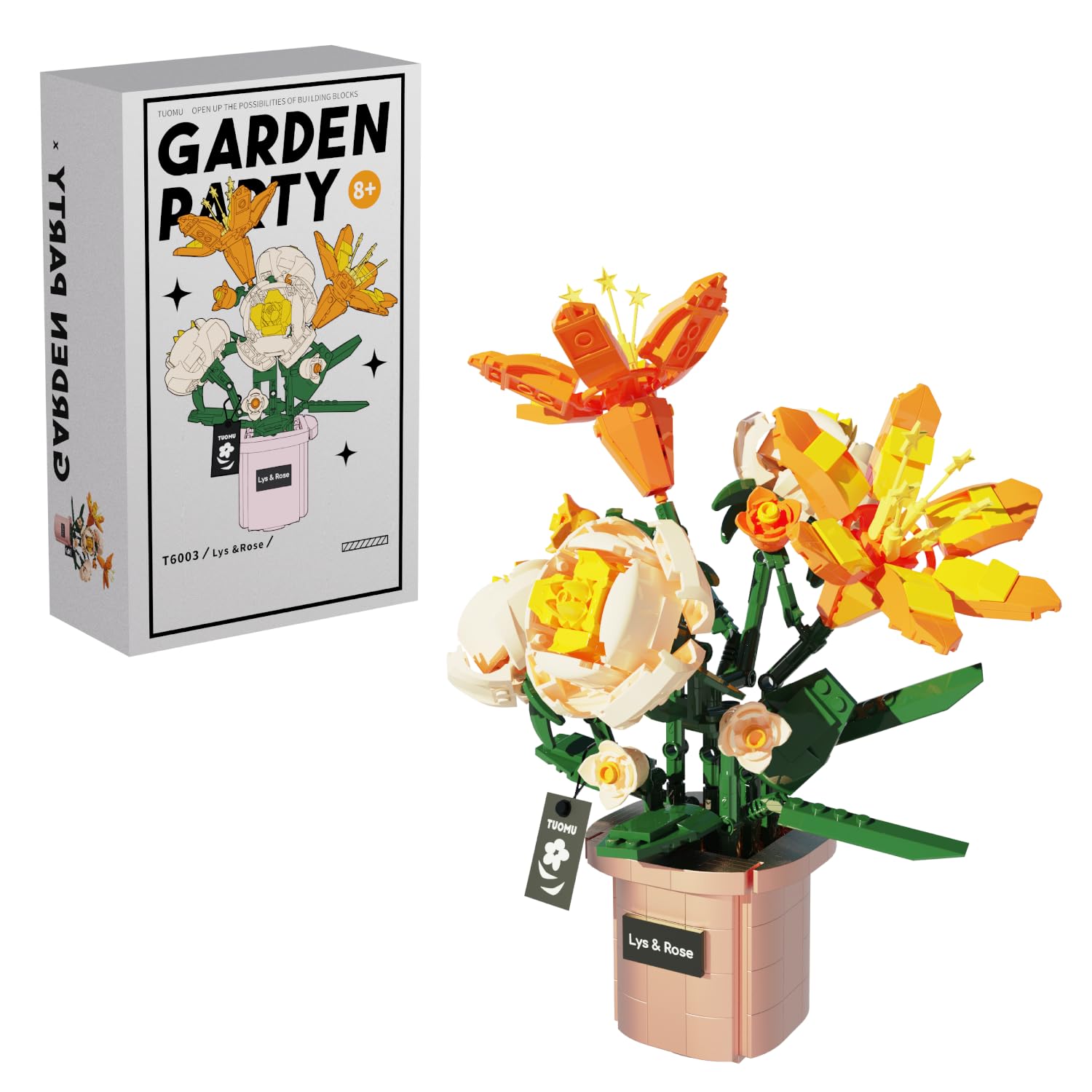 TUOMU Flower Bonsai Building Block Set, Artificial Lily Flowers with Vase Building Toy, DIY Botanical Collection, Home Decor Gift for Flower Lovers, 576 PCS