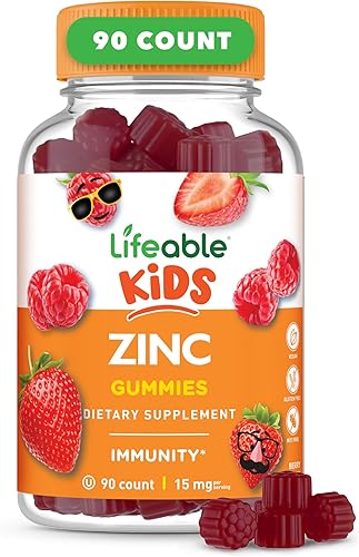 Lifeable Zinc Kids Gummies – 15 mg – Suplemento vitamínico de gran sabor – Sin gluten, vegetariano sin OMG masticable – para una piel saludable y