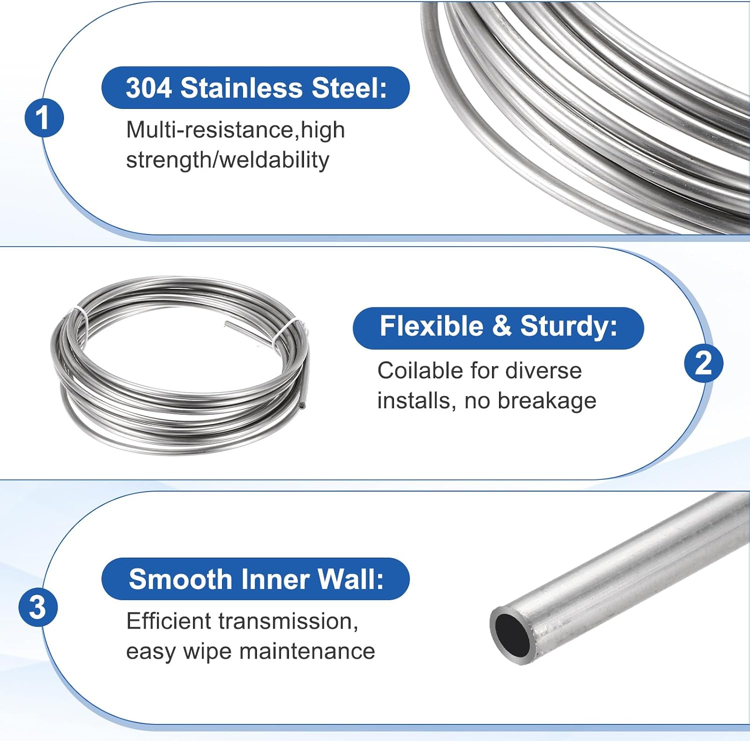 uxcell Stainless Steel Tubing Coil, 1/8" OD x 13.12 ft Industrial 304 Stainless Steel Welded Tubing with Gloves, Silver Tone 0.02"Thickness