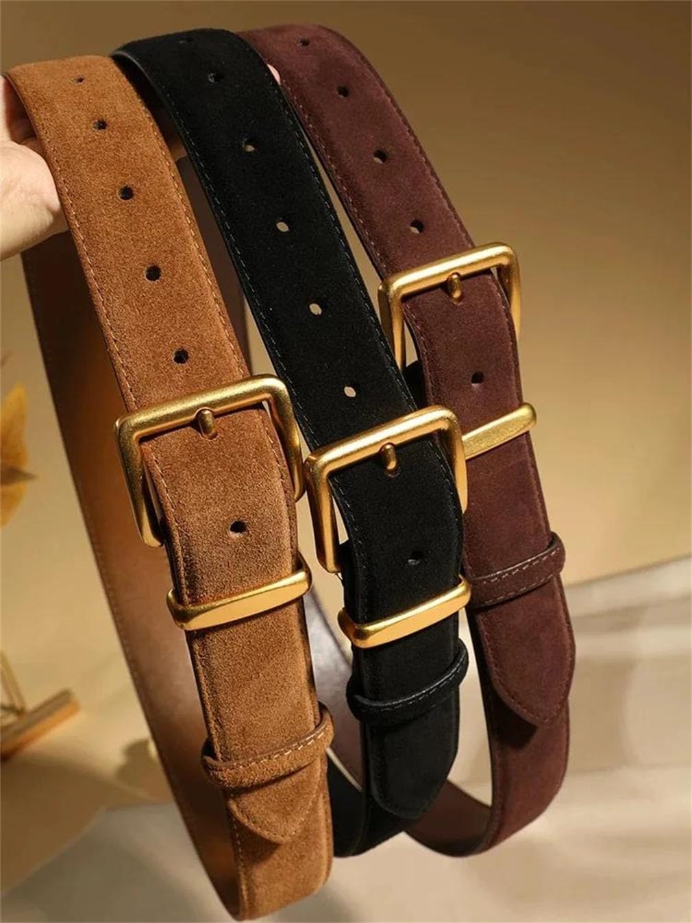 Cinturón de cuero vacuno para mujer, estilo vintage con hebilla de pin, cinturones para vestidos y jeans
