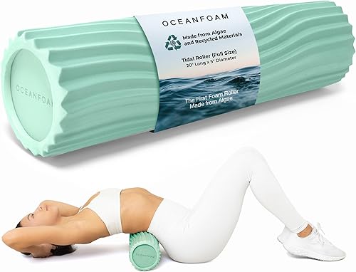 Miniatura 11 de Oceanfoam Tidal Roller - Rojo, Azul Marino Oscuro y Natural Marmóreo - Rodillo de espuma para masaje muscular para dolor de espalda y estiramiento -