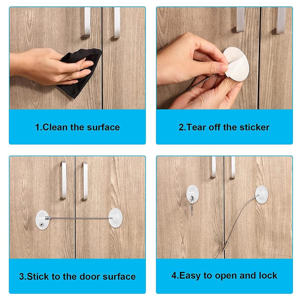 Fapiwen Child Lock for Drawers, Cabinet Lock, Safety Door Locks with Key for Cupboard,Cabinets,Fridge & Freezers,Child Security Locks,Childproof Your House,with Adhesive,Residue-Free(White),Pack of 1 - Image 5 thumbnail
