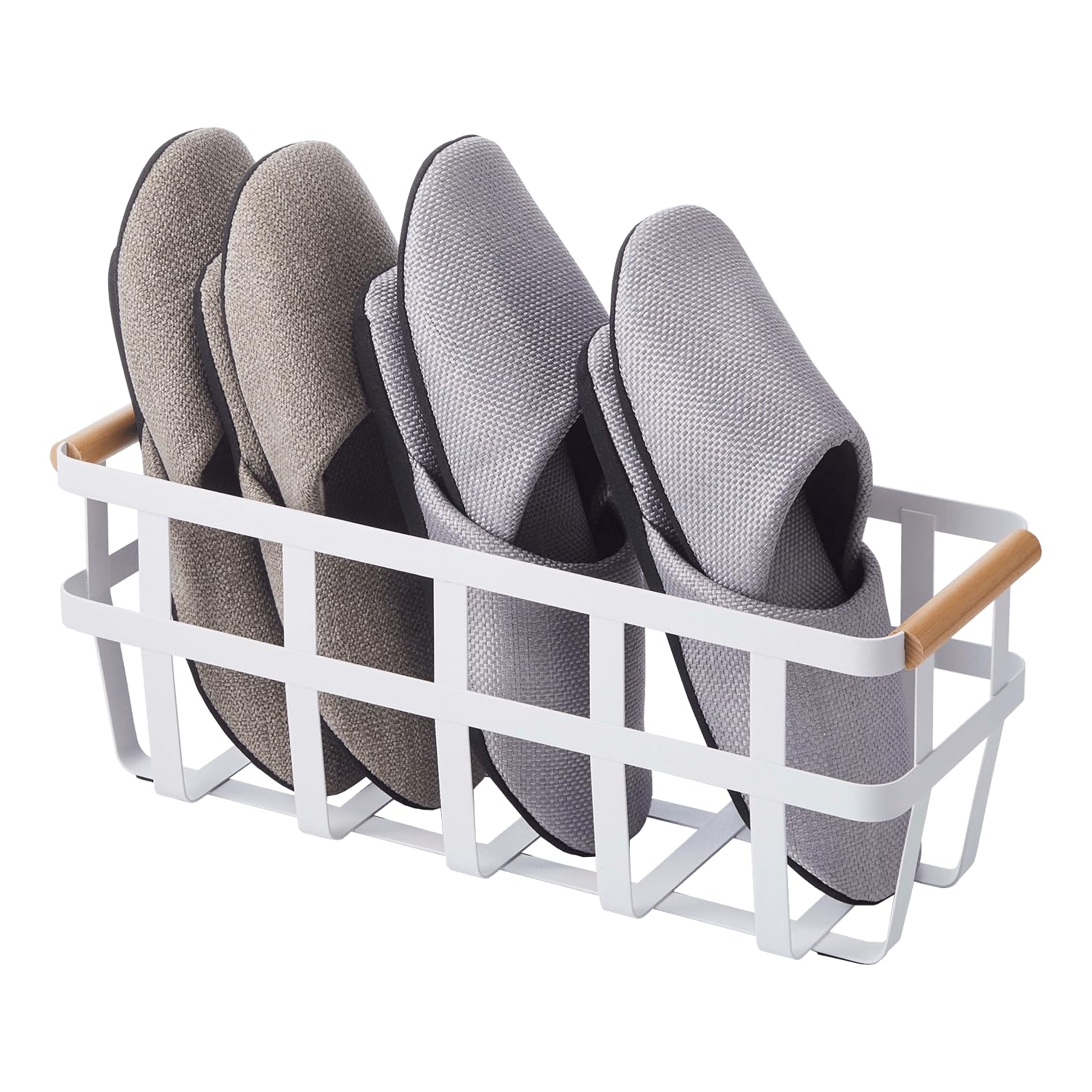 Home Tosca Storage Basket - Home Organizer Bin Holder With Wooden Handle - Small - Steel + Wood - Holds 4 To 6 Slippers