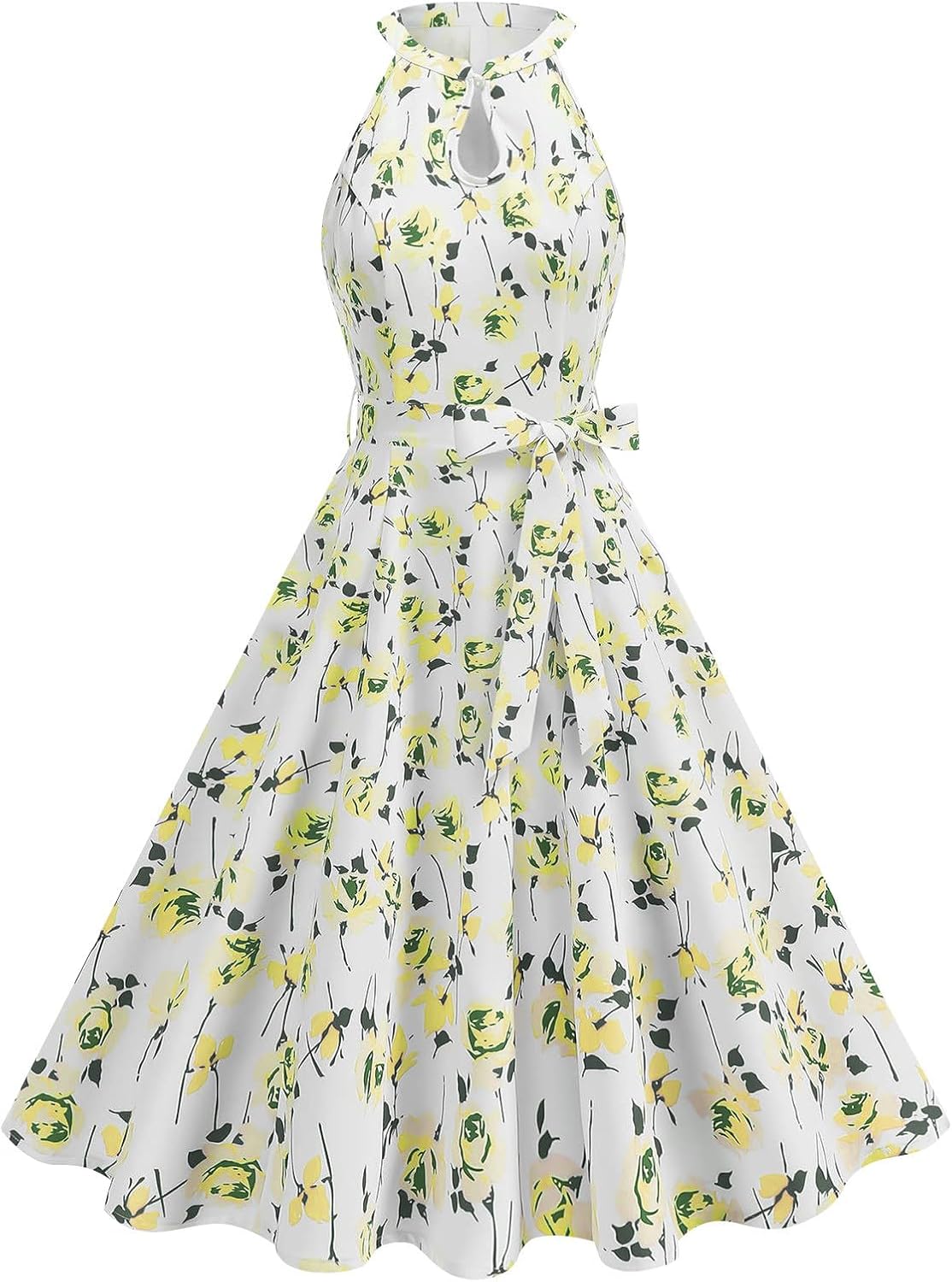 Women Halter Summer Floral Wedding Guest Dress Midi Casual Beach Vacation Flowy Boho Dress Elegant A Line Dresses