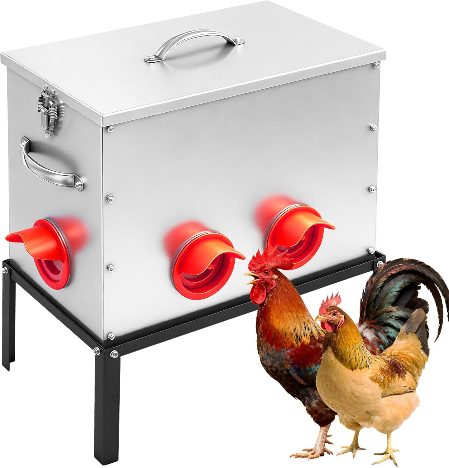 40lb Automatic Chicken Feeder, 6-Port Large Capacity Metal Poultry Feeder, Galvanized Steel Chicken Feeder for Hen Coop