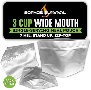 50 Mylar Bags for Food Storage, Airtight 7-Mil Thick Gusseted Zip Lock, Long Term, Reusable, Emergency Food Supply & Freeze Dryer Bags - 3 Cups 6.5x8.5 Inch