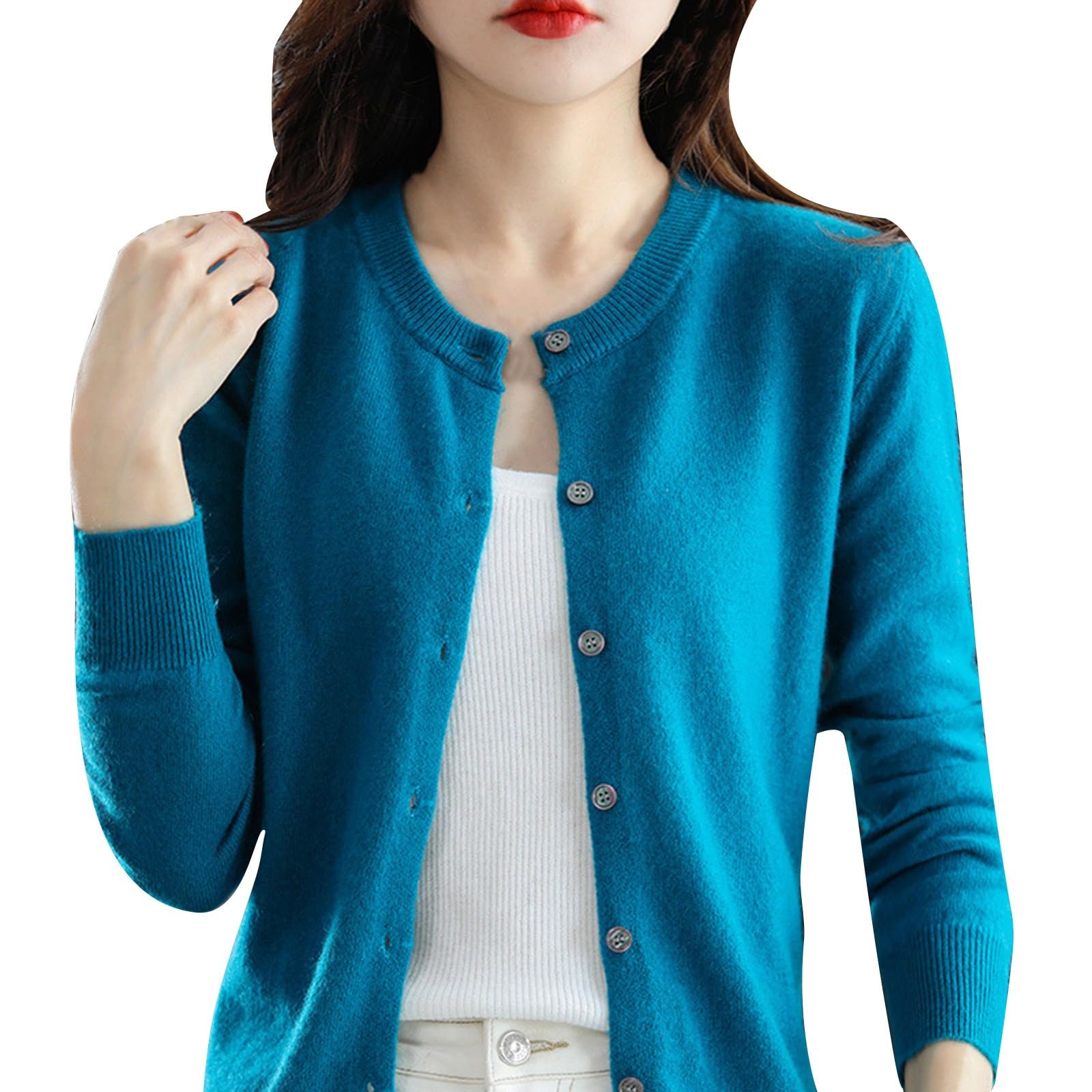 Cardigan colorido de manga larga con cuello redondo y botones 6