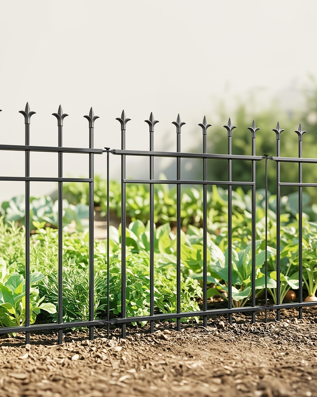 ARIFARO 5er Set Metall-Gartenzaun (Anpassung der Bohrlöcher erforderlich), 71cm H x 56cm B, 2,8m Gesamtlänge, Rostfreier Beetzaun & Steckzaun, Dekorative Beetumrandung, Schwarz