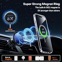 Vista 369 de TAURI Funda magnética 2 en 1 transparente para iPhone 14 Pro, compatible con Magsafe [no amarillenta] con protector de pantalla, protección de grado