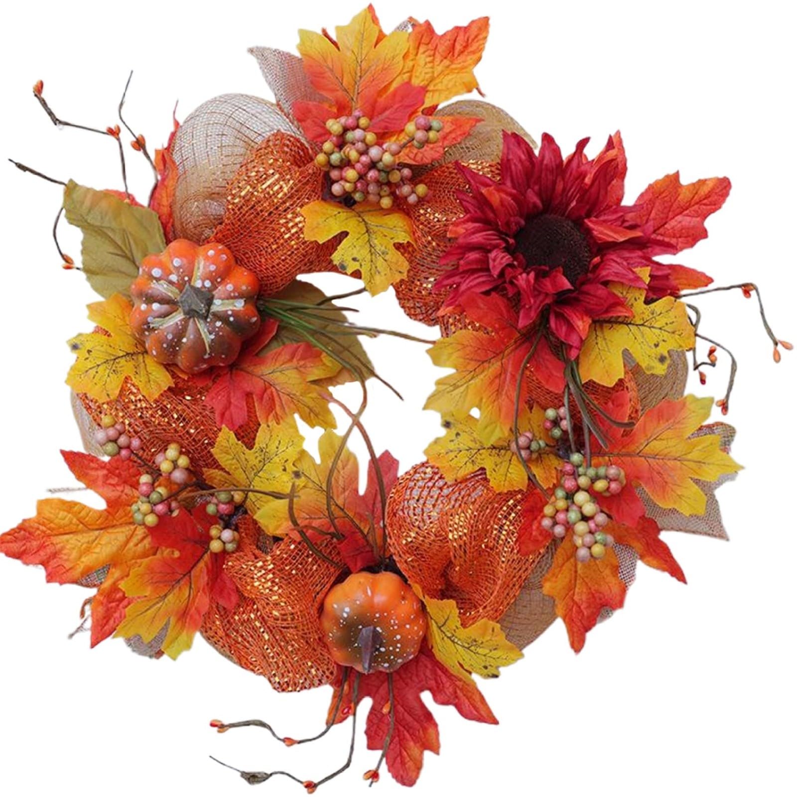 Couronne décorative, Couronne d'automne avec Feuille d'érable Couronne d'automne Porte d'entrée Couronne Feuilles d'érable d'automne Couronnes Thanksgiving Halloween Décoration Porte Ferme Thanksgiv
