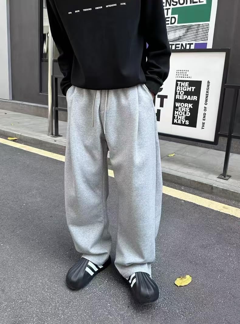 Men's Baggy Sweatpants Fashion Wide Leg Casual Sweat Pants Cotton Drawstring Stretch Joggers with Pockets - Image 3