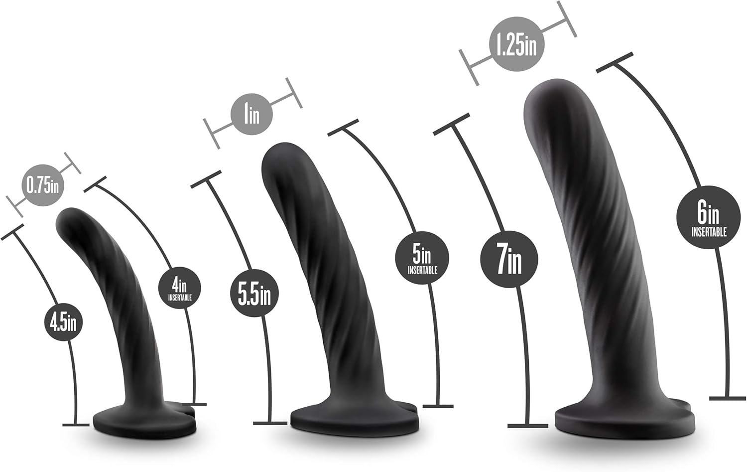 Blush Novelties Temptasia Twist Dilator Kit - Silicone Anal Dildo - 3 Progressing Training Sizes - Premium Puria Platinum Cured Vagina Exerciser - UltraSilk Heart Shaped Suction Cup Harness Compatible