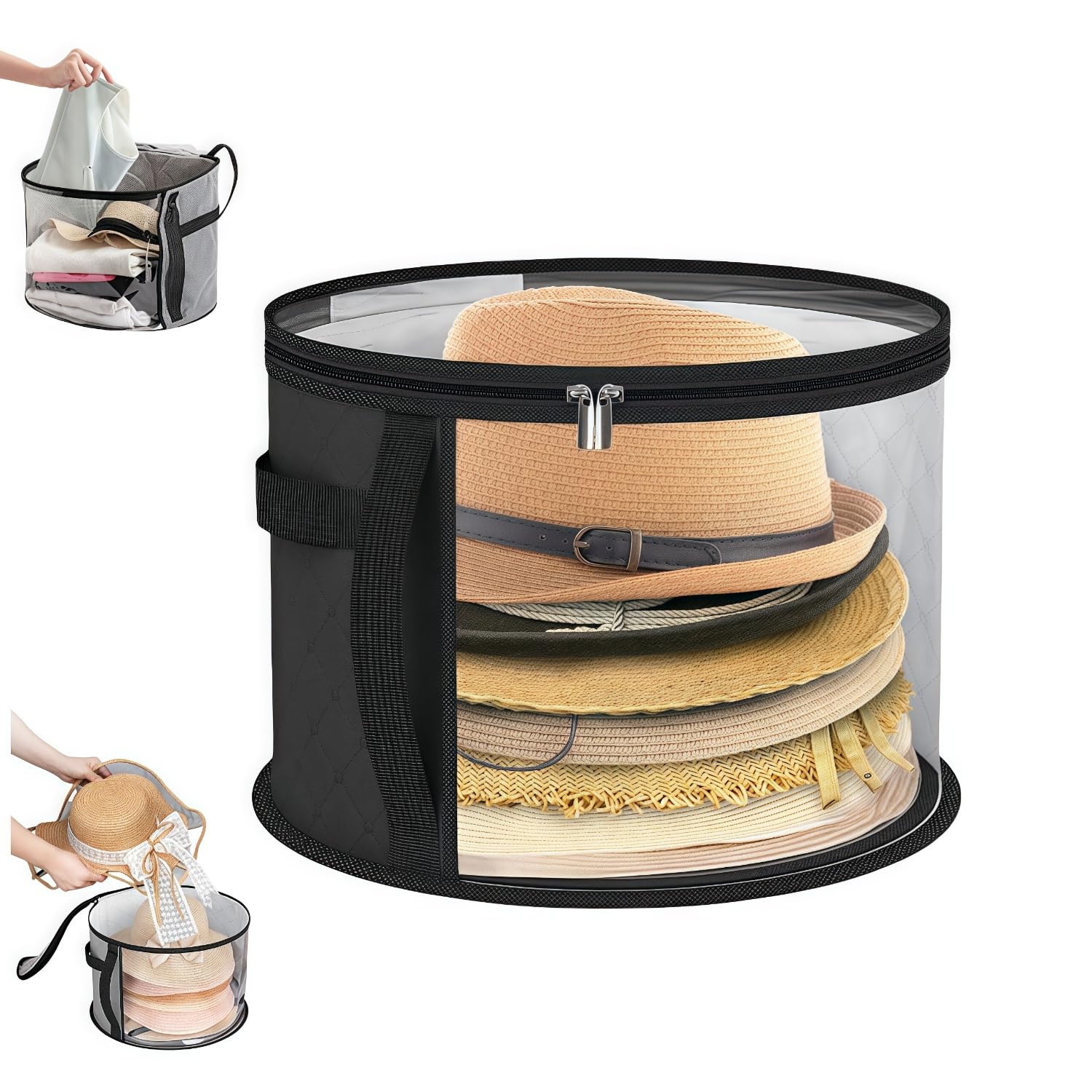 Cowboy Hat Box for Travel,With Lid and Handle Hat Boxes for Women Storage,Collapsible Cowboy Hat Storage Box,Hat Storage Box Baseball Cap (Black)