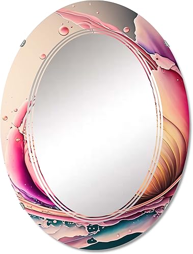 Multicolor Liquid Ink Tulip Flowers IV- Vanity Mirror, Bathroom Mirrors, Wall Mirrors for Living Room, Bedroom - Oval Mirror - Large 20'x30', 24'x36'