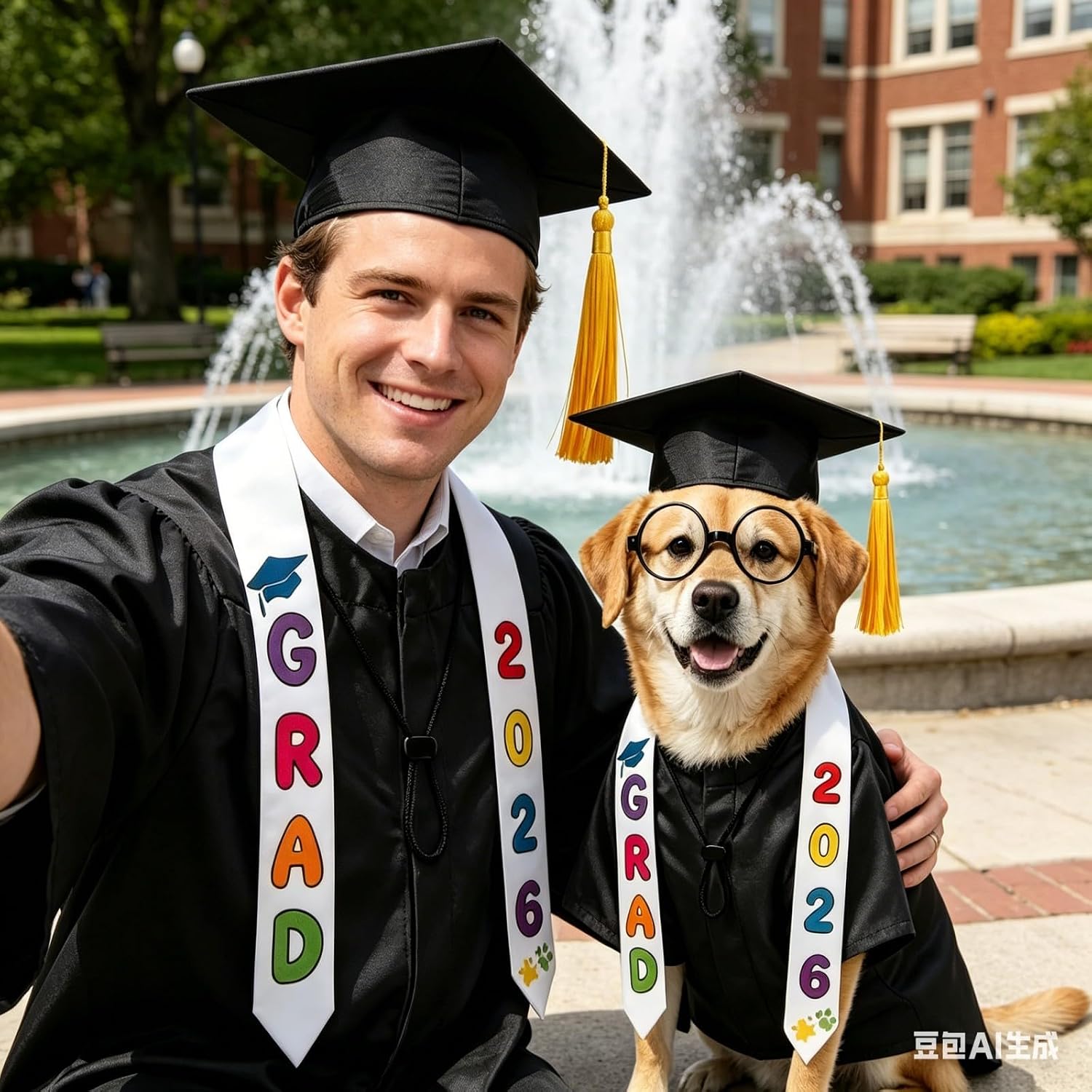 4 Pcs Dog Cat Graduation Costume Set - 2026 Pet Graduation Cap and Gown with Stole Lensless Glasses Costume Outfit for Dog Cat Doll Clothes Holiday Grad Party Outfit Accessory image 5