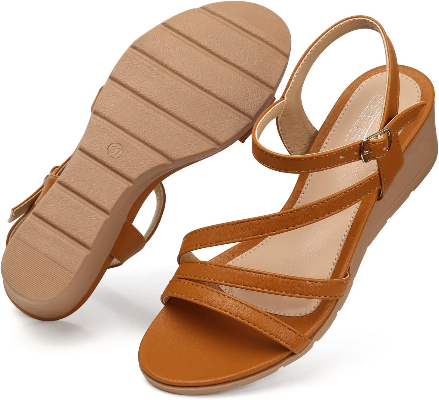 SHIBEVER Wedge Sandals for Women Dressy: Summer Low Wedges Womens Comfortable Open Toe Sandal - Image 2