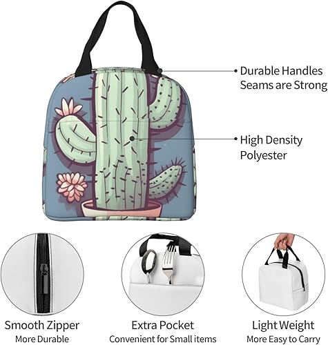 Miniatura 5 de Lonchera aislada para mujeres y hombres, lindo cactus reutilizable, lonchera enfriadora, loncheras impermeables para picnic, oficina, trabajo