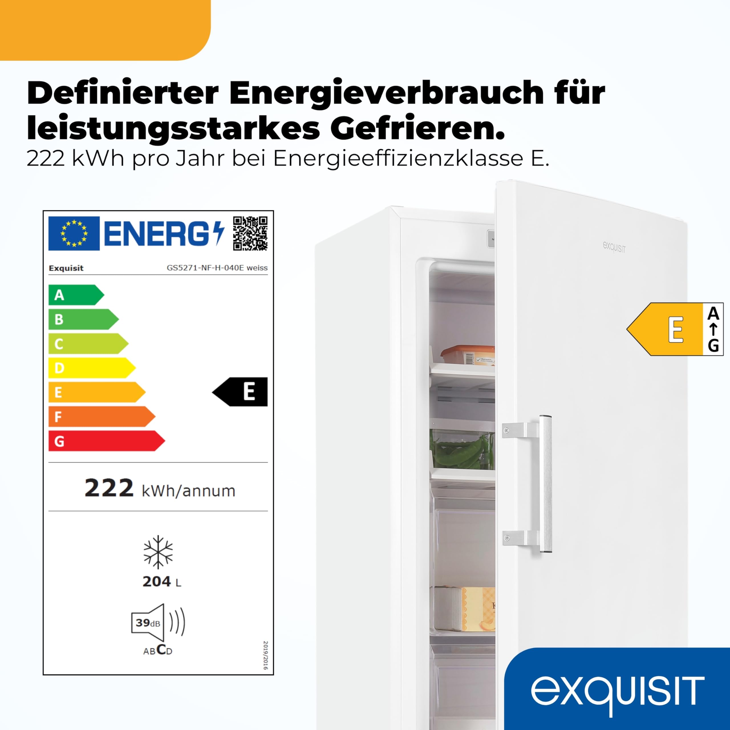 Exquisit GS5271-NF-H-040E Gefrierschrank - 204 l No Frost Gefriergerät Weiß