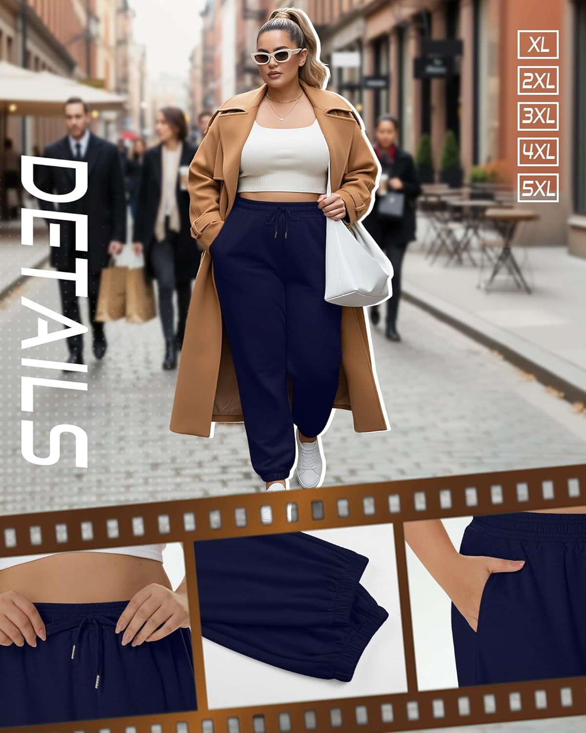 2 Pack Women's Plus Size Joggers, Drawstring Loose Baggy Sweatpants Cozy Athletic Casual Yoga Pants with Pockets - Image 2