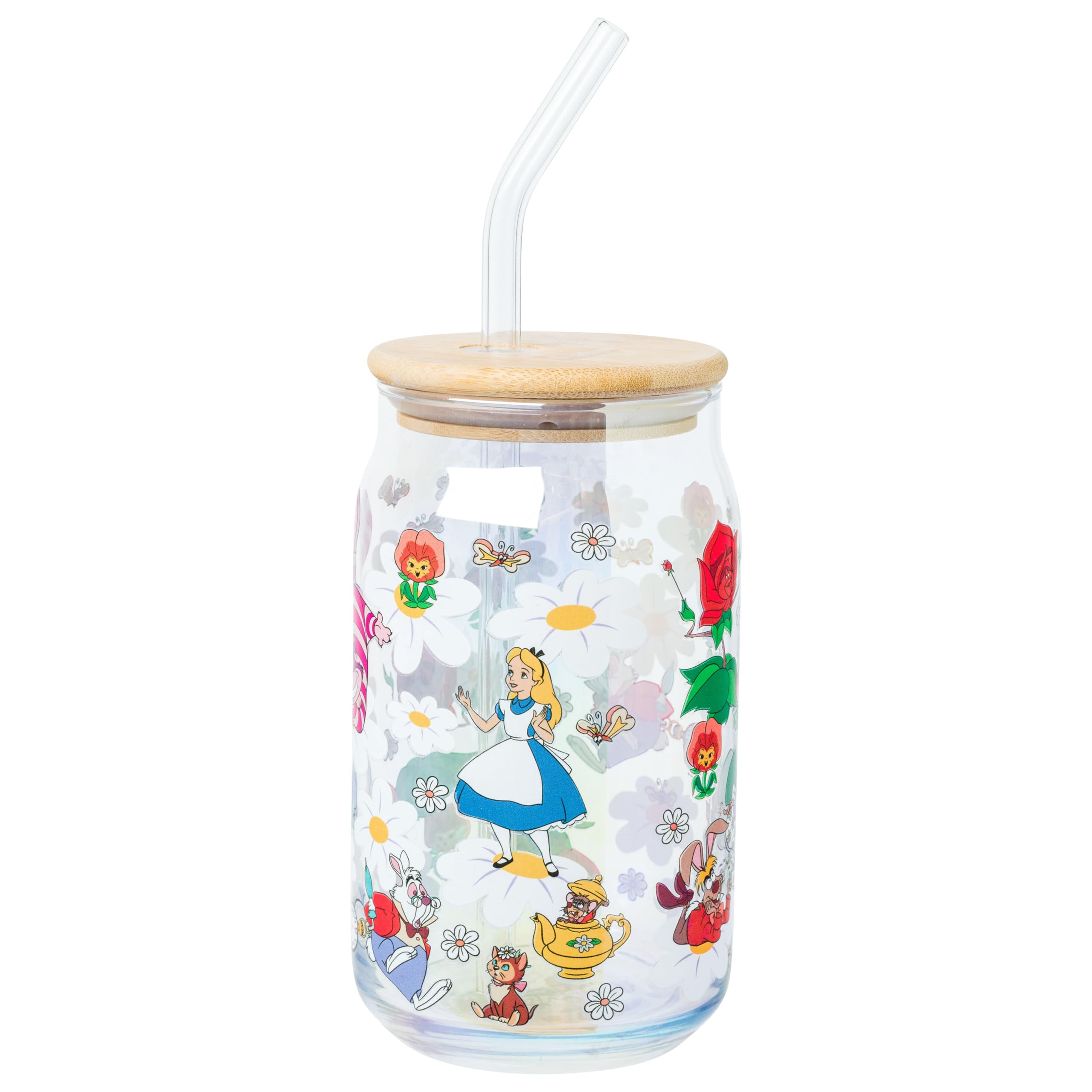 Amazon.com | Silver Buffalo Disney Alice in Wonderland Wild Flower Glass  Tumbler with Bamboo Lid and Glass Straw Featuring Alice, White Rabbit,  Cheshire Cat, Dinah, Dormouse, and March Hare, 16 Ounces: Tumblers