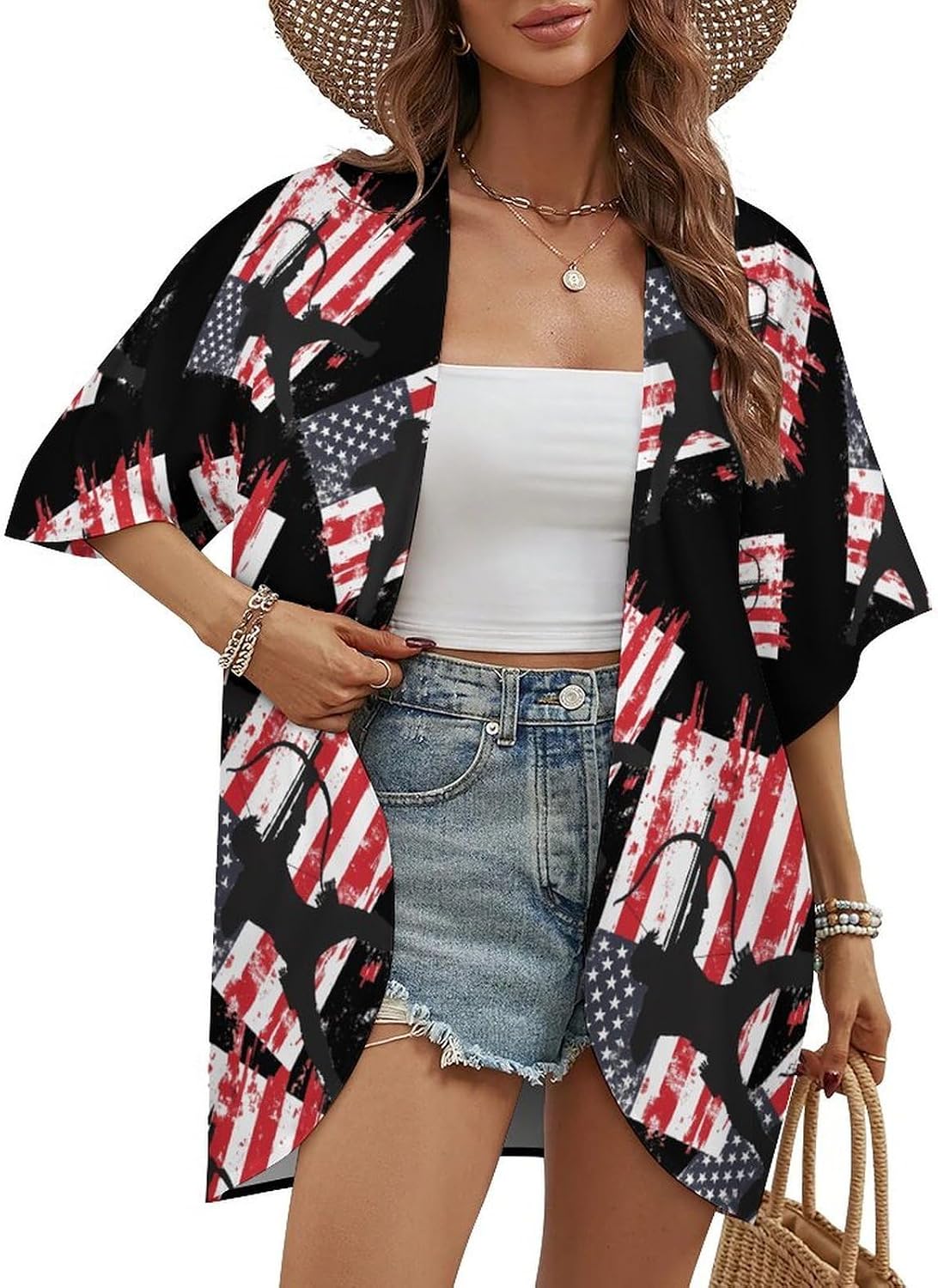 Archery US Flag Men Archer Bowhunting Hunter Women's Open Front Cardigan Short Sleeves Jacket Lightweight Sweaters Tops