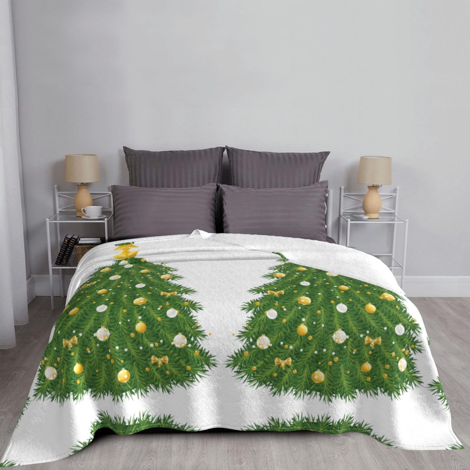Personalisierte Decke mit Weihnachtsbaum, bedruckt, warm, weich, bequem, Flanell, Überwurfdecke für Bett, Sofa