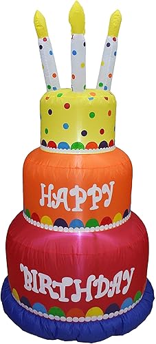 Miniatura 2 de Paquete de dos decoraciones para fiesta de cumpleaños, incluye pastel inflable de feliz cumpleaños de 6 pies de alto con velas y 4 pies de alto