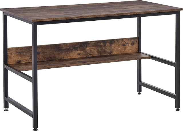 HOMCOM Computer Desk w/Storage Shelf Adjustable Feet Metal Frame Home Office Laptop Study Writing Workstation Table Rustic Brown