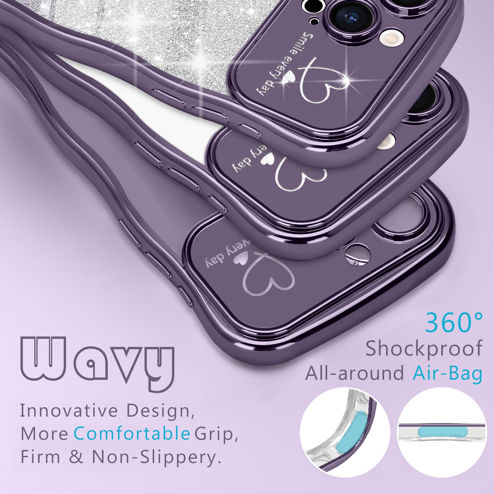 Teageo Cute Heart Pattern Curly Phone Case for iPhone 13 Pro Max - Image 4