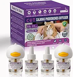 Difusor calmante para gatos, difusor calmante de feromônios para gatos, difusor de feromônios para acalmar gatos, difusor calmante para gatos com 2 difusores + 4 recargas, 120 dias para alívio