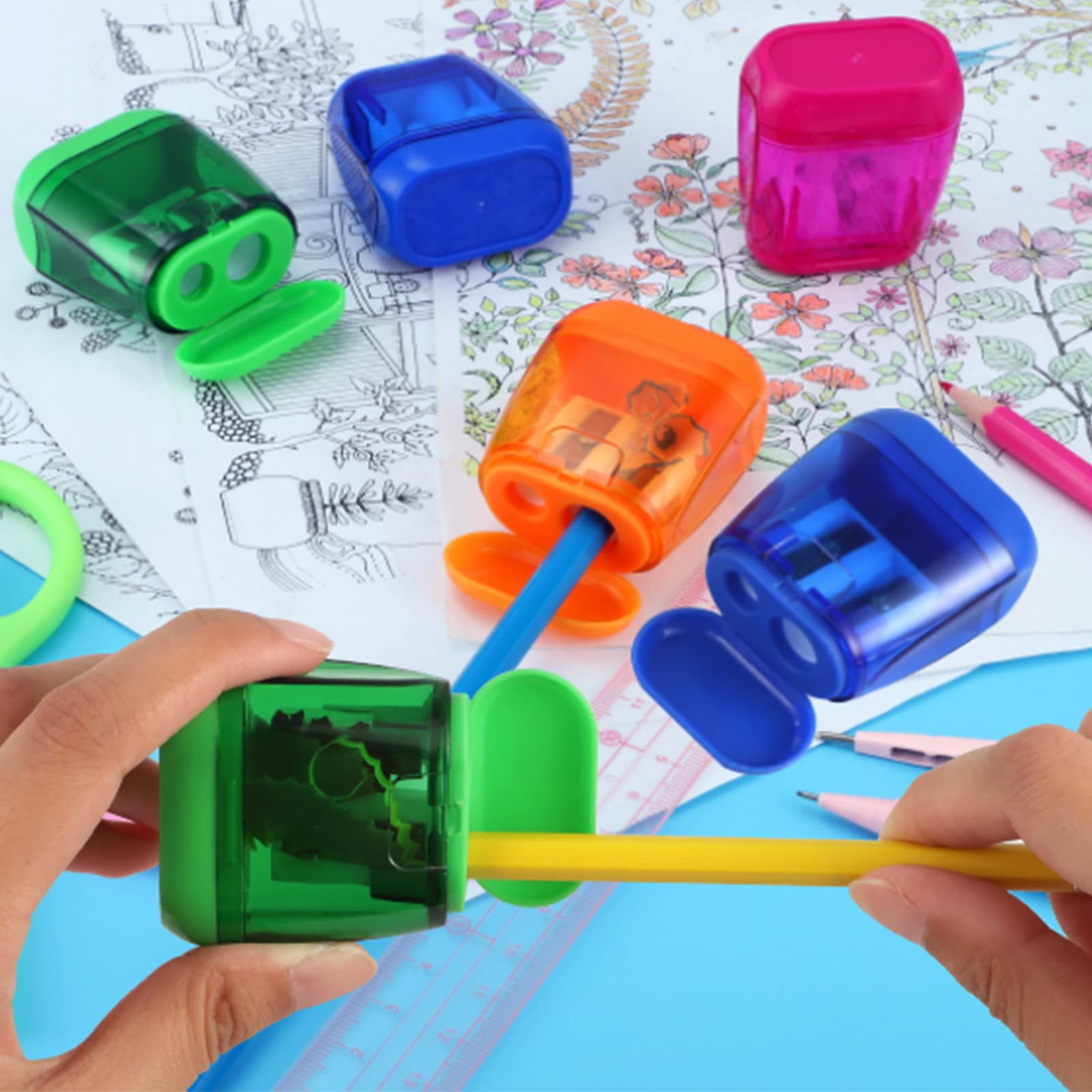Lot De 4 Taille-Crayons Avec Réservoir - Double Trou Pour Crayons Épais Et Fins, Idéal École Bureau Maison