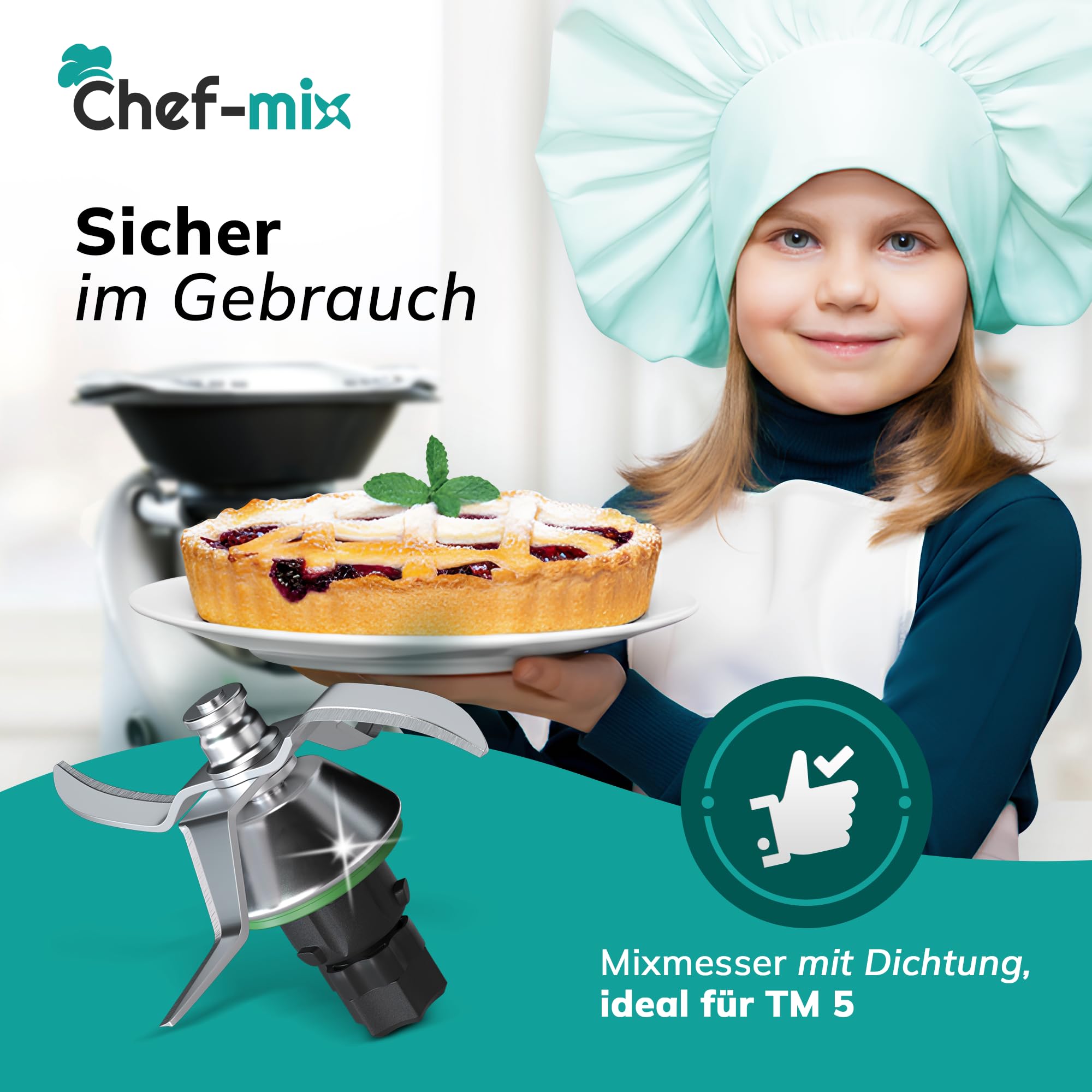 Mixmesser Ersatz für Vоrwerk Thermоmix Messer TM5 - Ersatzmesser aus Edelstahl mit Dichtring - Zubehör für TM5 Küchenmaschine