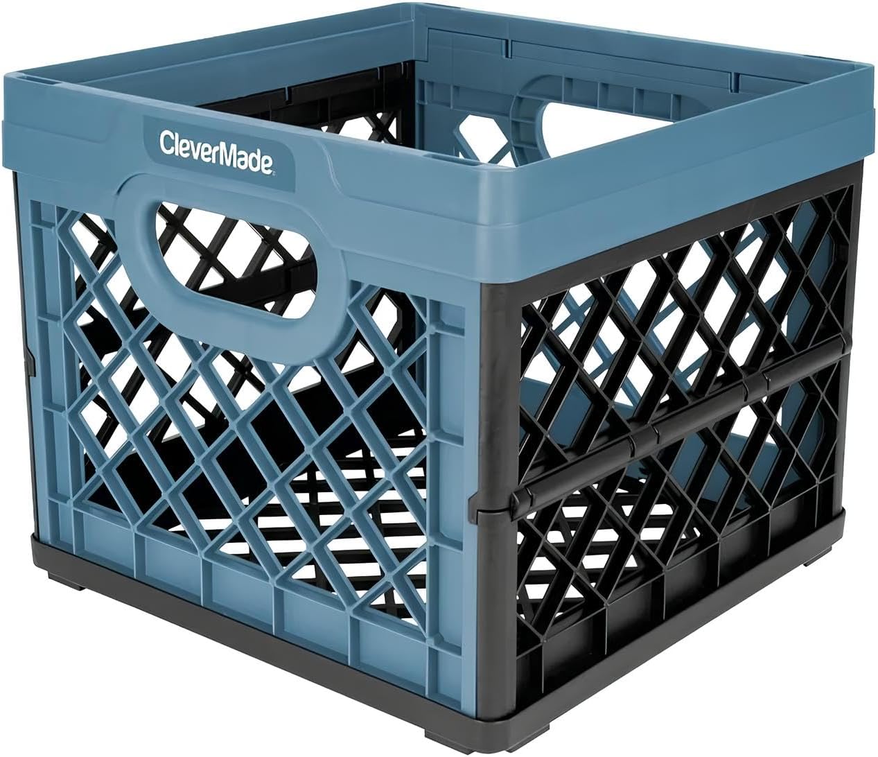 Collapsible Milk Crate, Slate Blue, 1PK - 25L (6 Gal) Stackable Storage Bins, Holds 50lbs Per Bin - Clevercrates are Heavy Duty, Plastic Collapsible Storage Crate for Multi Purposes