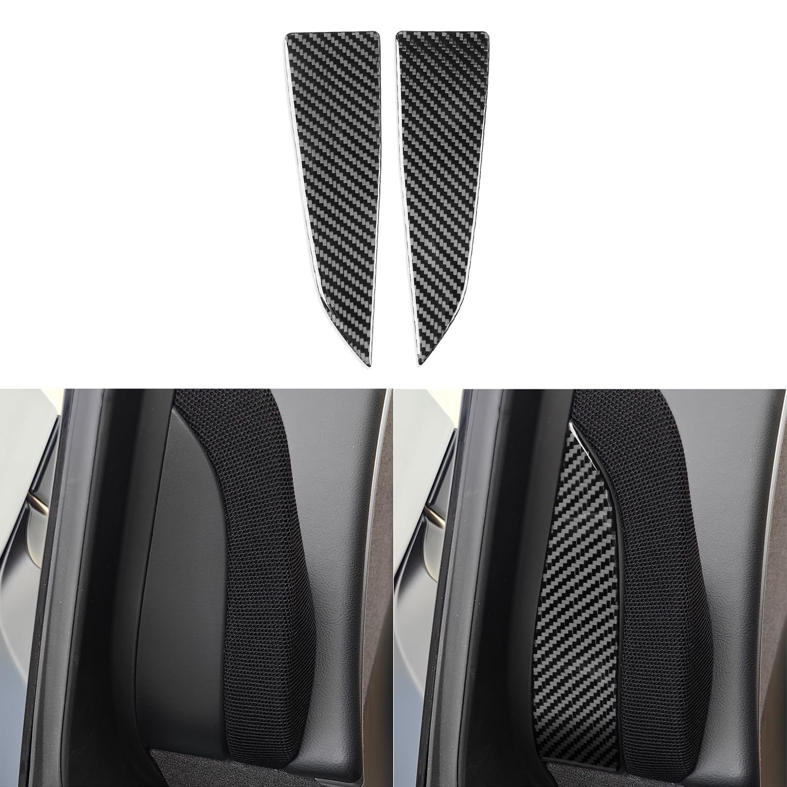 Generic Car Inner Both Side A-Pillar Speakers Decoration Trim Compatible with Tesla Model 3 2023-2024 Real Sporty Style Carbon Fiber Sticker Auto Interior Accessories Decal Black, TAM32324