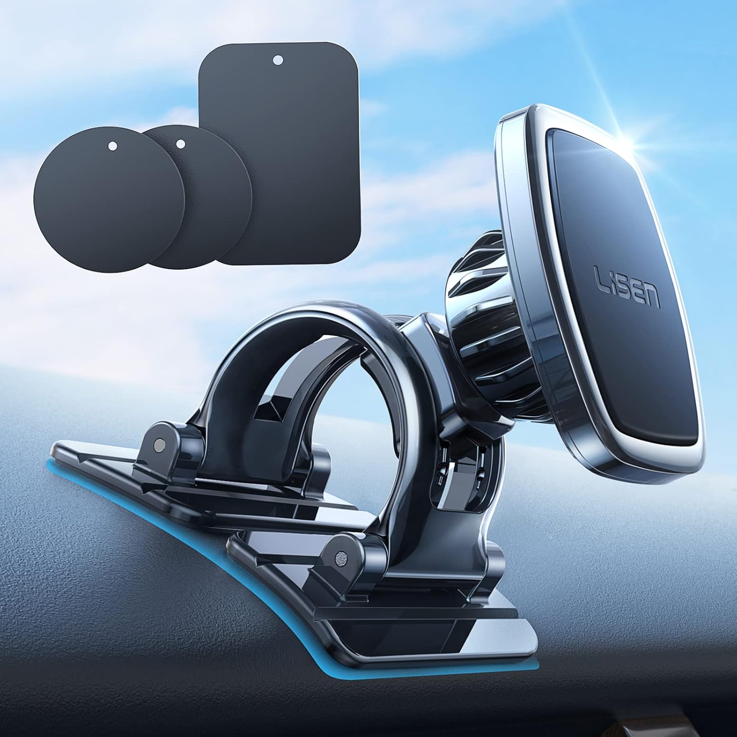 LISEN Magnetic Car Phone Mount for iPhone and Android with 6 Magnets and Adjustable Arch Design, Black LISEN Magnetic Car Phone Mount for iPhone and Android with 6 Magnets and Adjustable Arch Design, Black