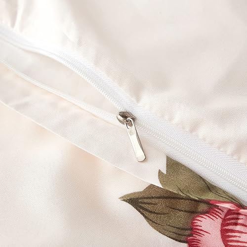 Miniatura 5 de Jolusere Juego de funda de edredón botánico floral rojo, tamaño Queen, funda de edredón con pompones blancos, funda de edredón estética, bohemio,