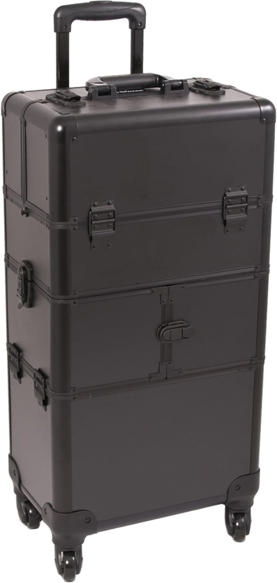 SUNRISE Makeup Case on Wheels 2 in 1 Professional Organizer I3464, 12 Trays, 4 Wheel Spinner, Adjustable Drawer Dividers, Black Matte