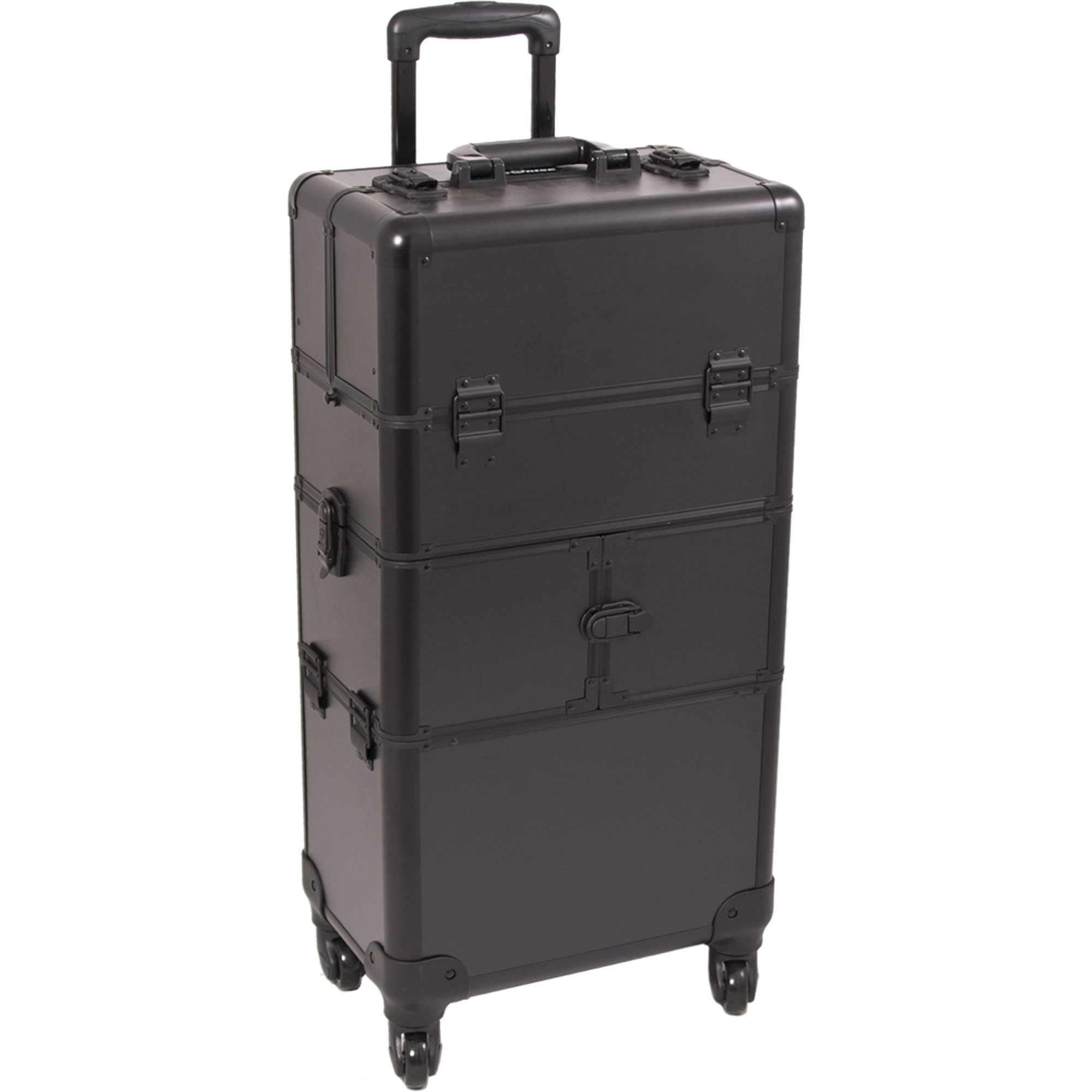 SUNRISE Makeup Case on Wheels 2 in 1 Professional Organizer I3464, 12 Trays, 4 Wheel Spinner, Adjustable Drawer Dividers, Black Matte