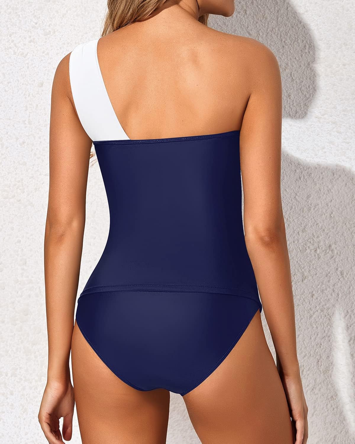 Vista 2 de Tempt Me - Trajes de baño de dos piezas para mujer, estilo tankini, con diseño de un hombro al descubierto y pantalones cortos