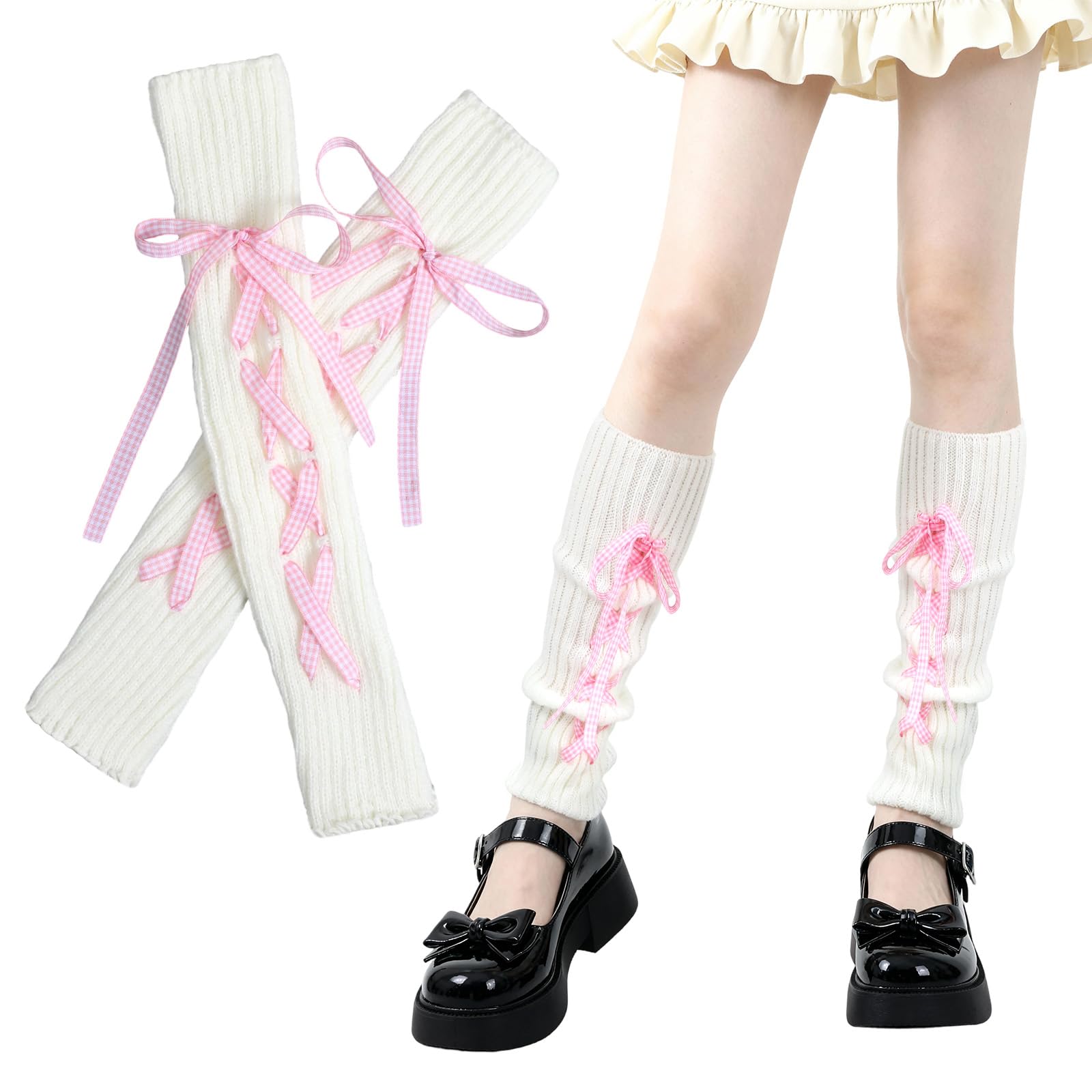 Ouligay Cute Leg Warmers with Bows Y2k Kawaii Leg Warmers for Women Girls Ballet Leg Warmers Knit over