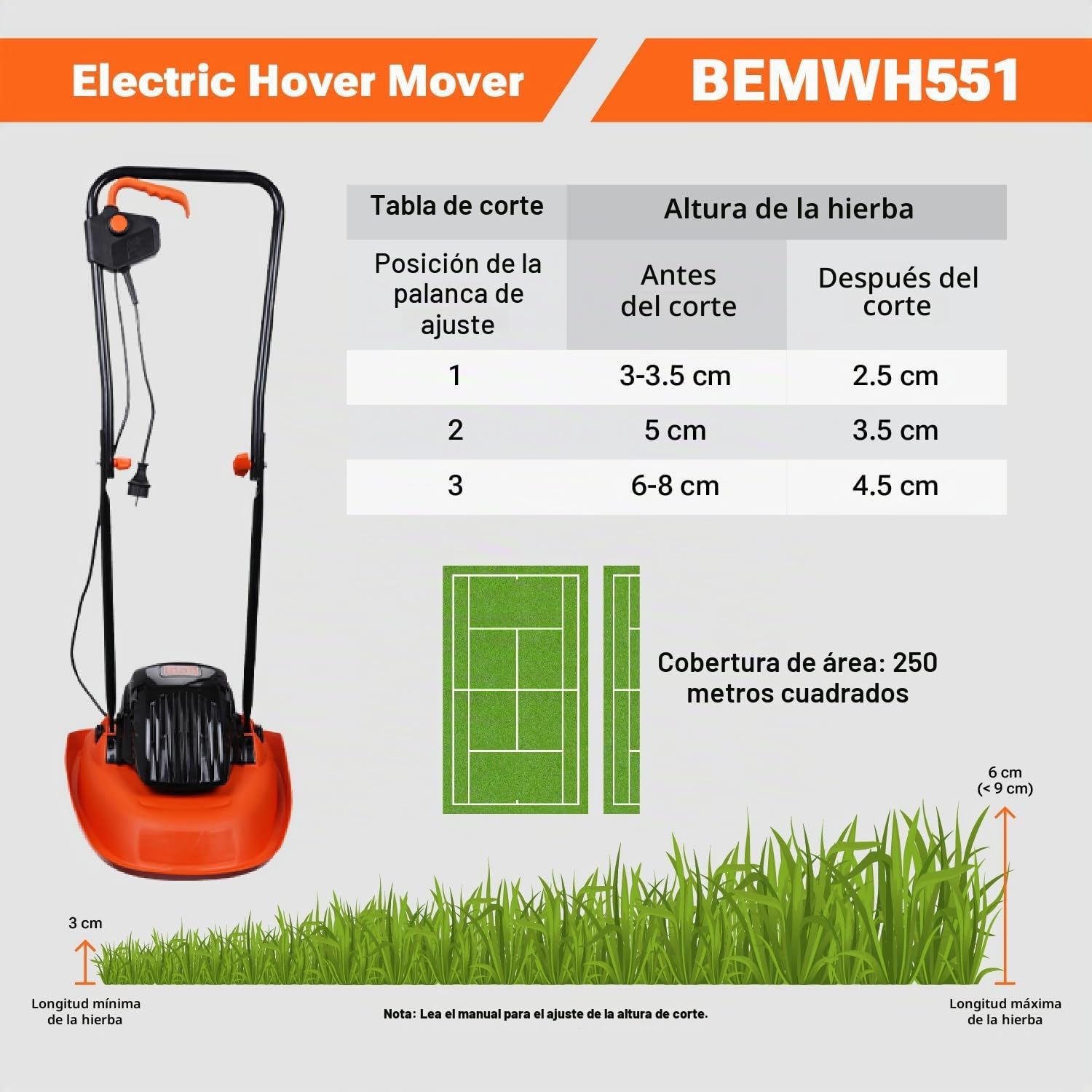 BLACK+DECKER BEMWH551, Cortacésped Eléctrico Hoover 1.200 W, Ancho de Corte 30 cm