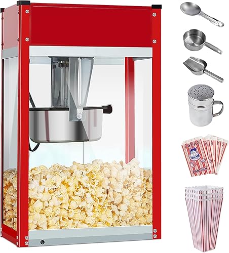 Popcorn Machine - Electric Popcorn Popper | Stainless Steel Kettle With Scoops, Bags, Cups & Shaker | Countertop Machine, Theater Style | Ready in 5