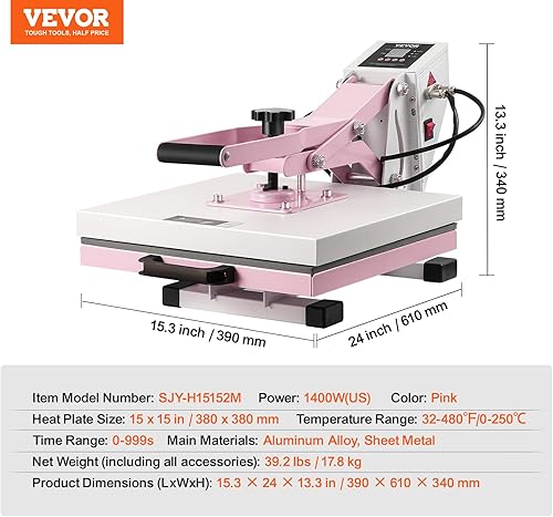 Miniatura 7 de VEVOR Prensa de calor, máquina digital de prensa de calor de 15 x 15 pulgadas, máquina de transferencia de calor deslizante, calentamiento rápido y