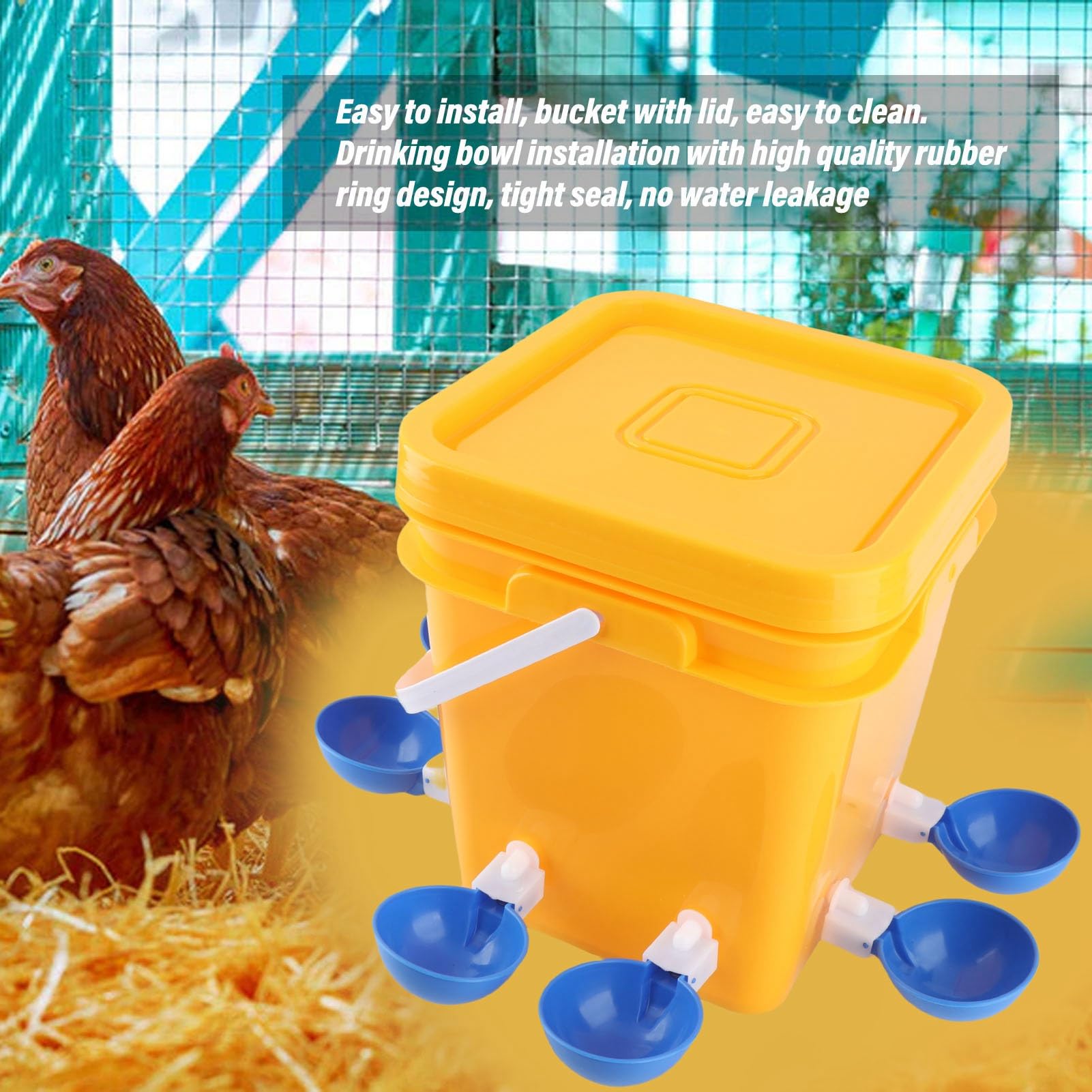 Bewinner Bebedero Automático para Pollos con Barril de 12 litros, Equipo para Beber Aves de Corral para Pollos, Patos, Gansos, de Bebedero por Gravedad con 8 Tazas y Tornillos, Comedero de Plástico
