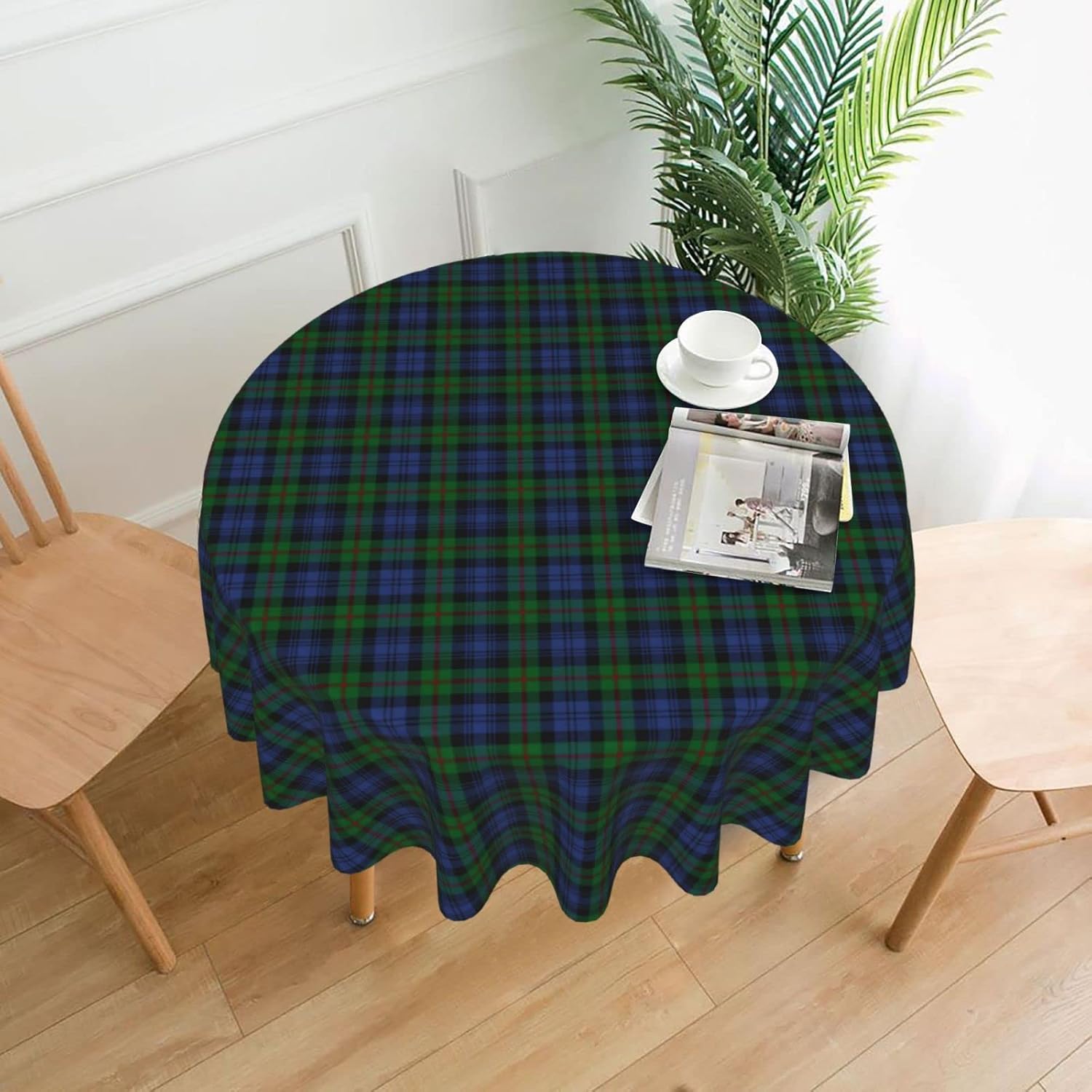 Tablecloth Round, Clan Murray Tartan Bright Green and Blue Plaid Washable Table Cover for Farmhouse Kitchen Dining Picnic Party Indoor Outdoor Table Mats 60 inch