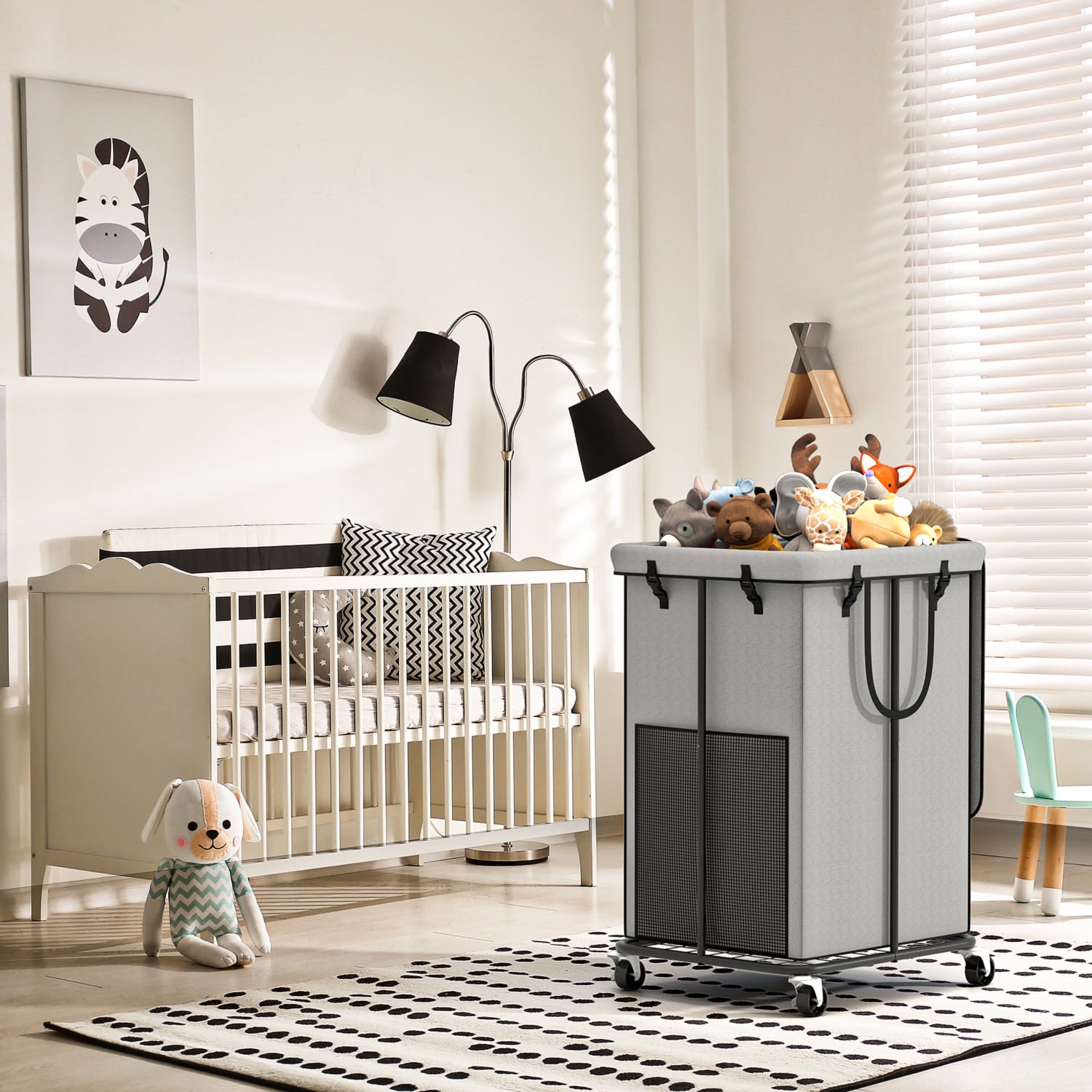 YKDIRECT 150L große Wäschekörbe mit Deckel, Wäschekörbe aus Oxford-Stoff, Metallrahmen und abnehmbare Tasche Design mit Rädern für Schlafzimmer, Bad, Schlafsaal, Waschküche (Grau-Deckel)
