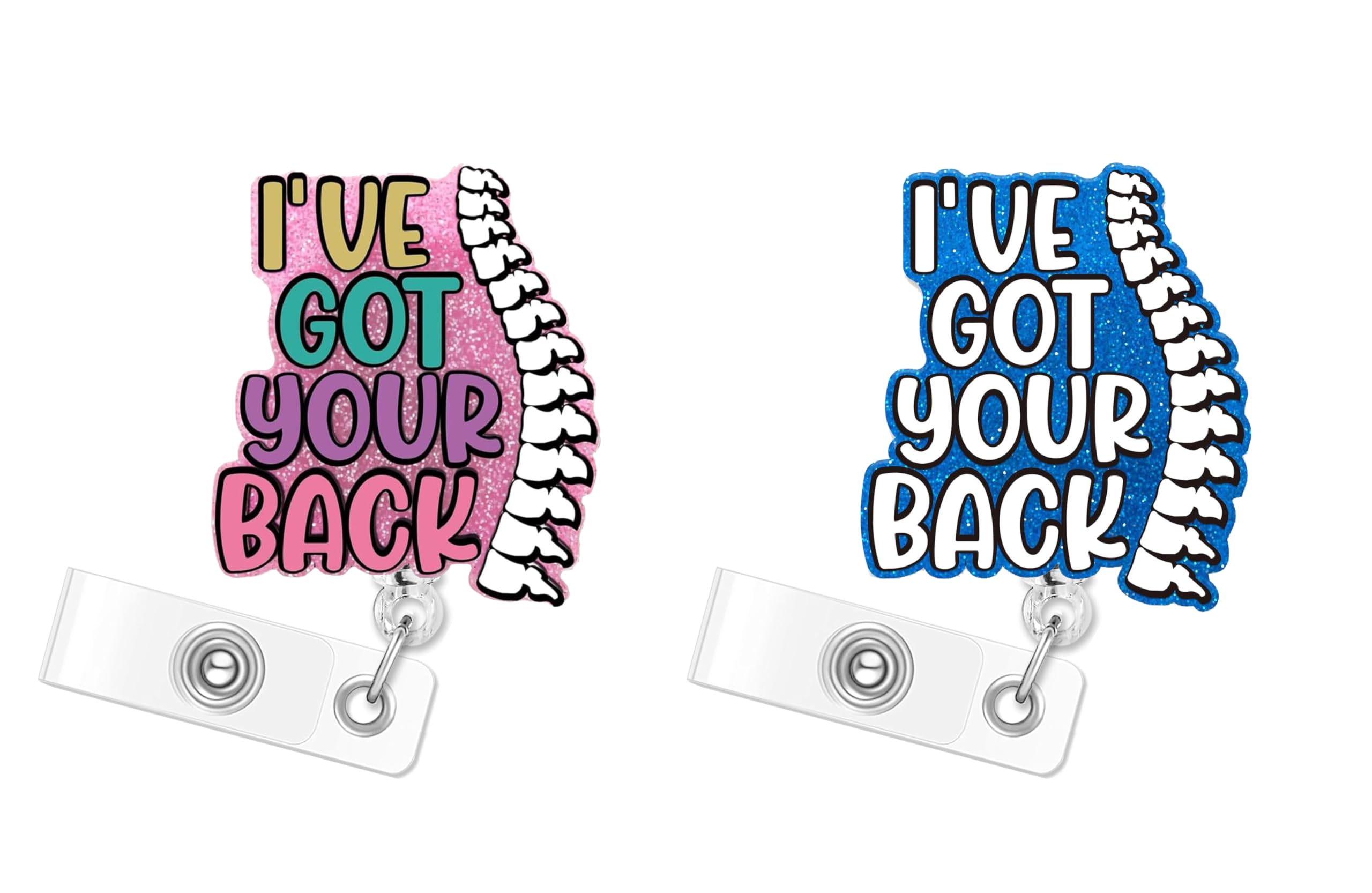 I've Got Your Back Pink 2pack Back and Body Hurts Badge Reel Retractable Funny Cute Badge Holder with Badge Reel ID Clip Name Tag Card Tag Card Badge Clip Acrylic Accessories Gifts Nurse — image 1