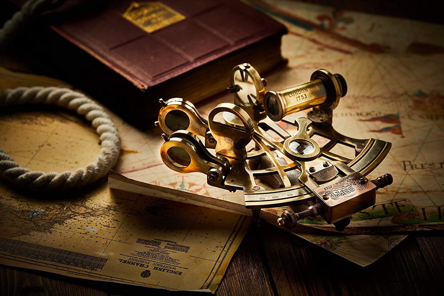Messing nautischer Sextant J Scott London Vintage Antik Astrolabe Schiff Navigation Instrument himmlisch & nautisch Sextant mit zwei extra Sichtteleskop/strolable Sextant Werkzeug