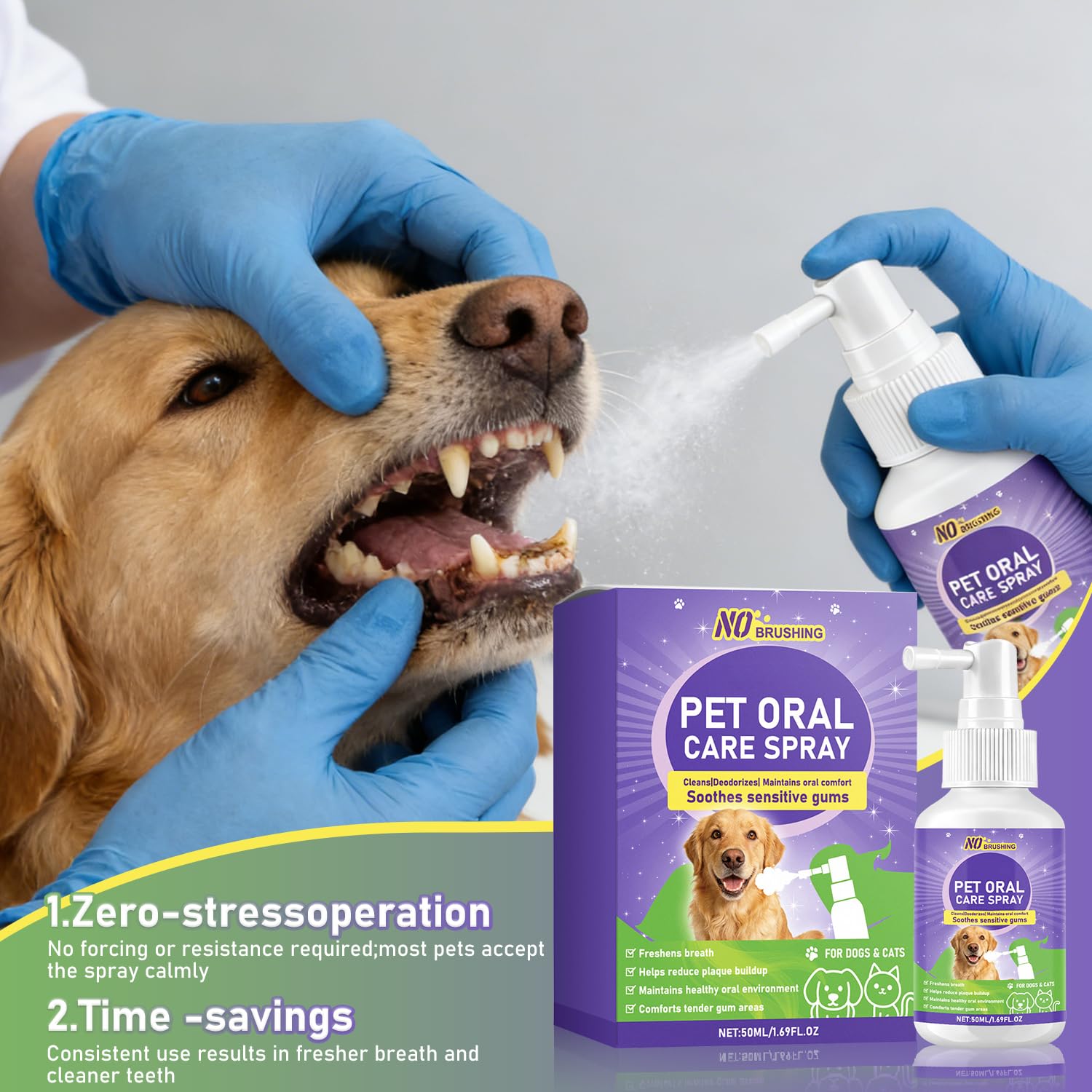 Wanban Dental Spray for Dogs - Oral Spray Bad Breath, Relieve Gum Redness & Infections, Reduce Plaque & Tartar, No Brushing Required - image 2